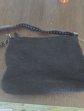The Sak Black Knit Shoulder Bag with Contrast Stitching